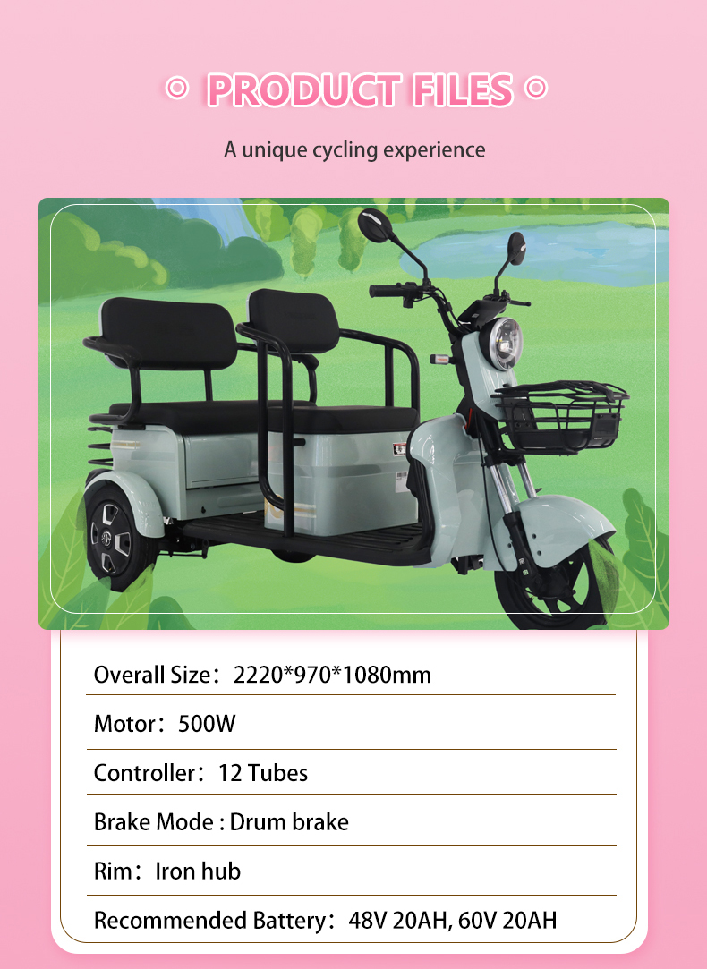 XYUE 60V 20Ah 500W Electric Scooter 3 Wheel Electric Tricycle
