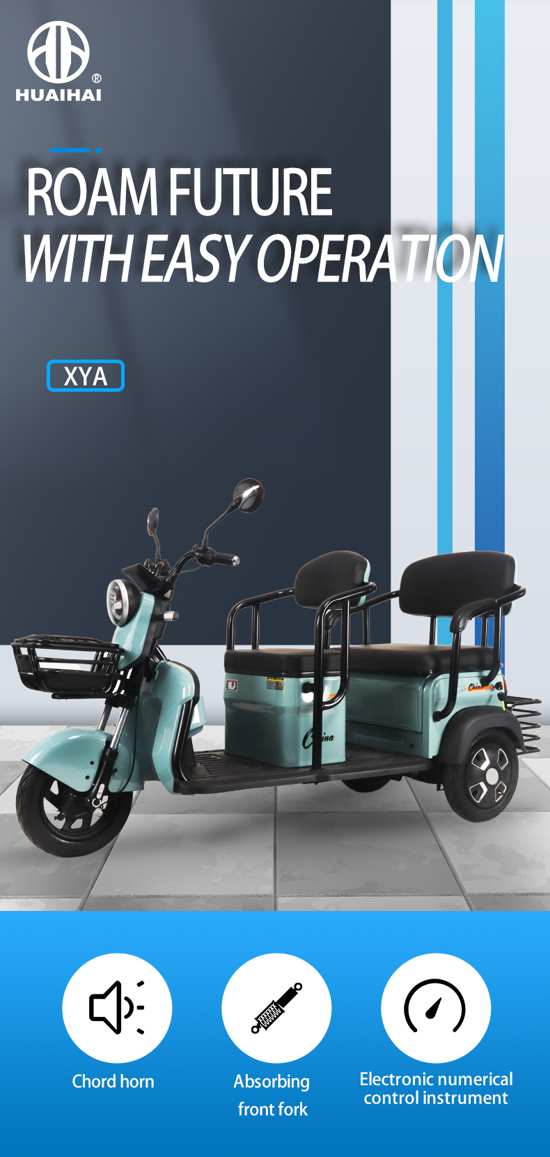 XYA 500W 60V Elektrikli Scooter Velosipedi 3 Təkərli Üç Tekerli velosiped